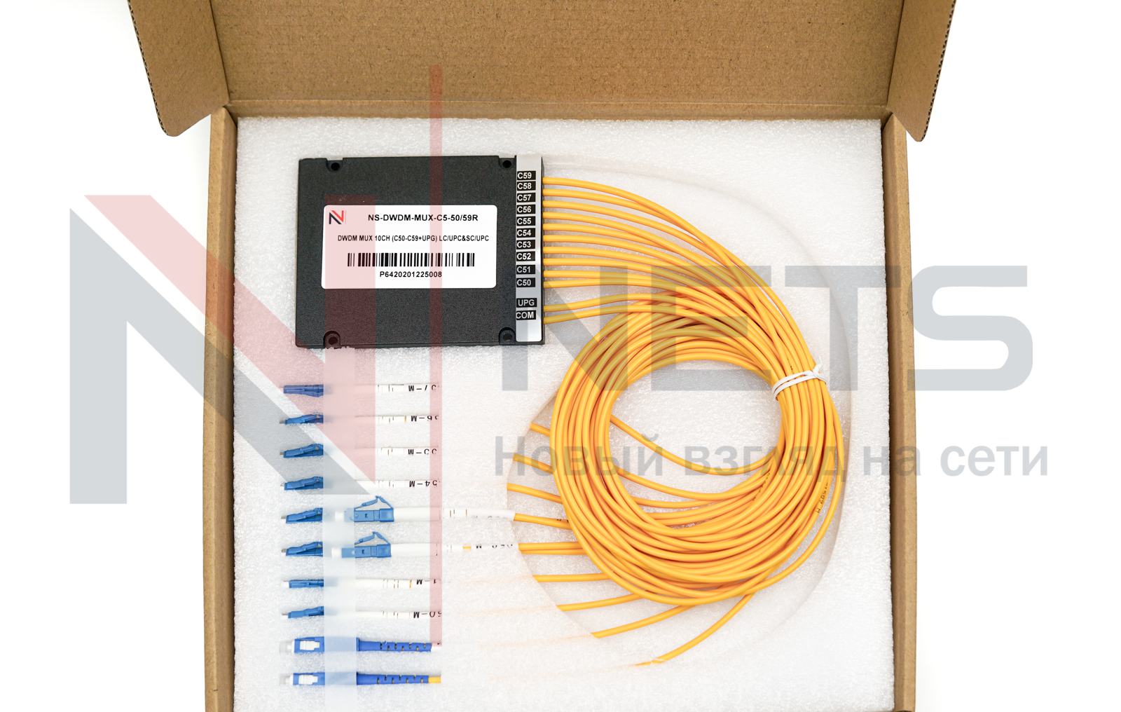 Оптический мультиплексор DWDM 1x10, каналы 50-59, (LC/UPC), COM (LC/UPC), ABS Box